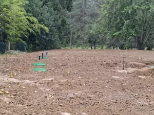 Terrain terrasse et reprofile sur un systeme assainissement Eparco Zeolite 5EH sortie haute avec puits infiltration secteur Limoges en haute-vienne
