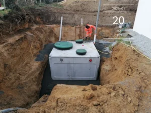 Pose d'une ecoflo beton monolithe 5EH sortie haute secteur imoges en haute-vienne